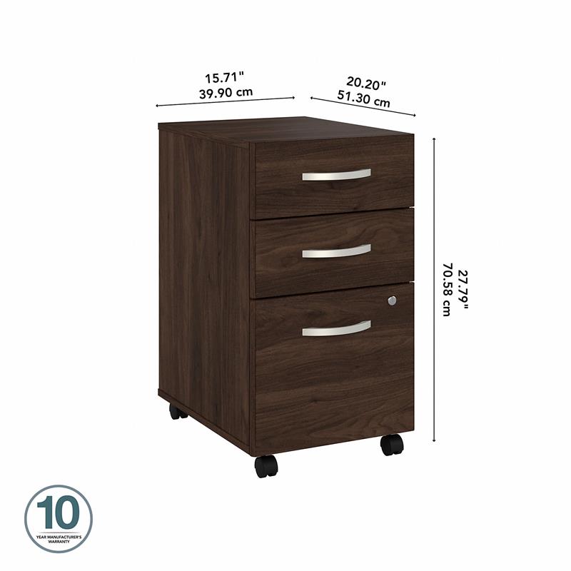 Hybrid 3 Drawer Mobile File Cabinet in Black Walnut - Engineered Wood