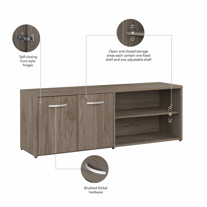 Hybrid Low Storage Cabinet with Doors in Modern Hickory - Engineered Wood