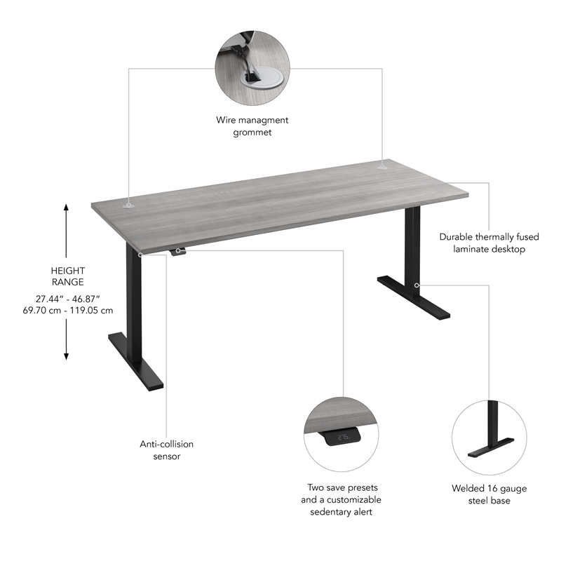 Move 60 Series 72W Adjustable Standing Desk in Platinum Gray - Engineered Wood
