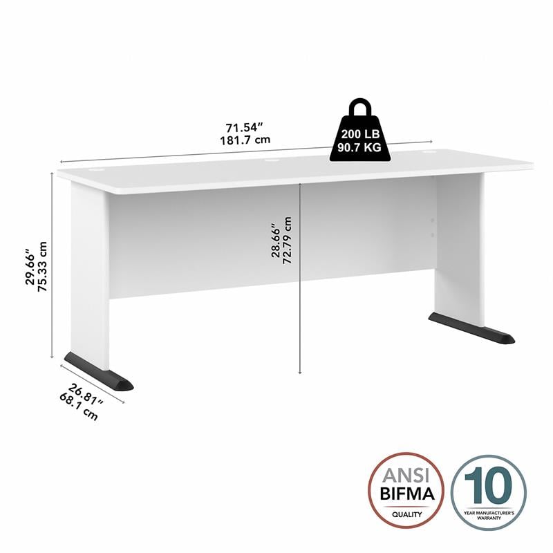 Studio A 72W Computer Desk in White - Engineered Wood