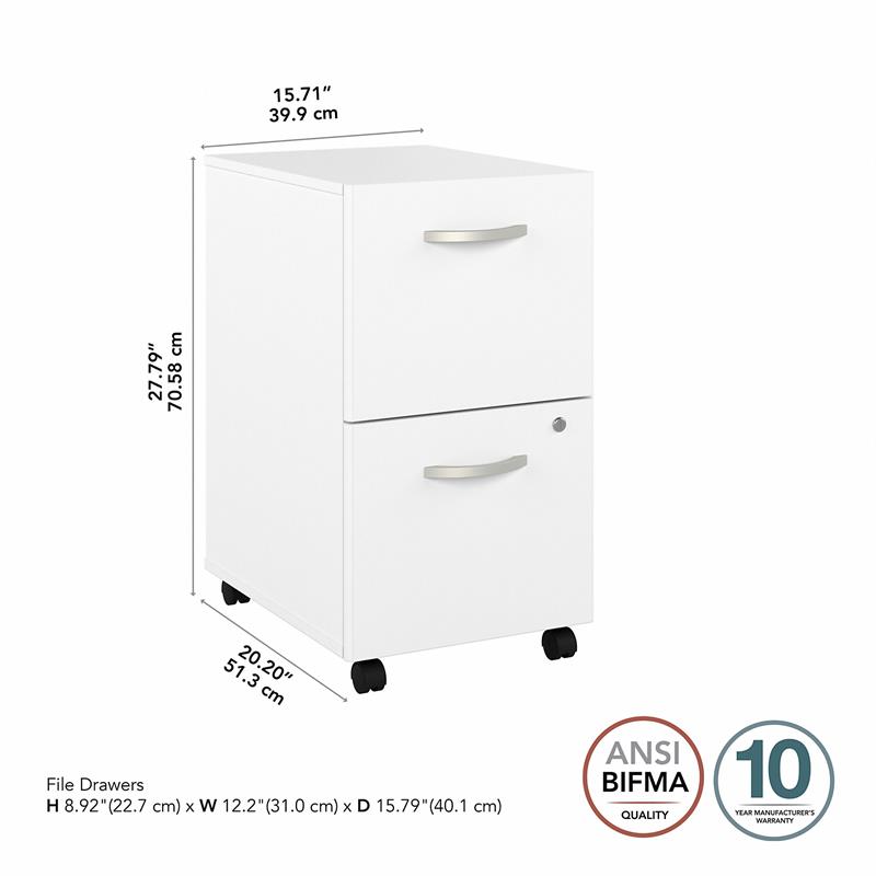 Hybrid 2 Drawer Mobile File Cabinet in White - Engineered Wood