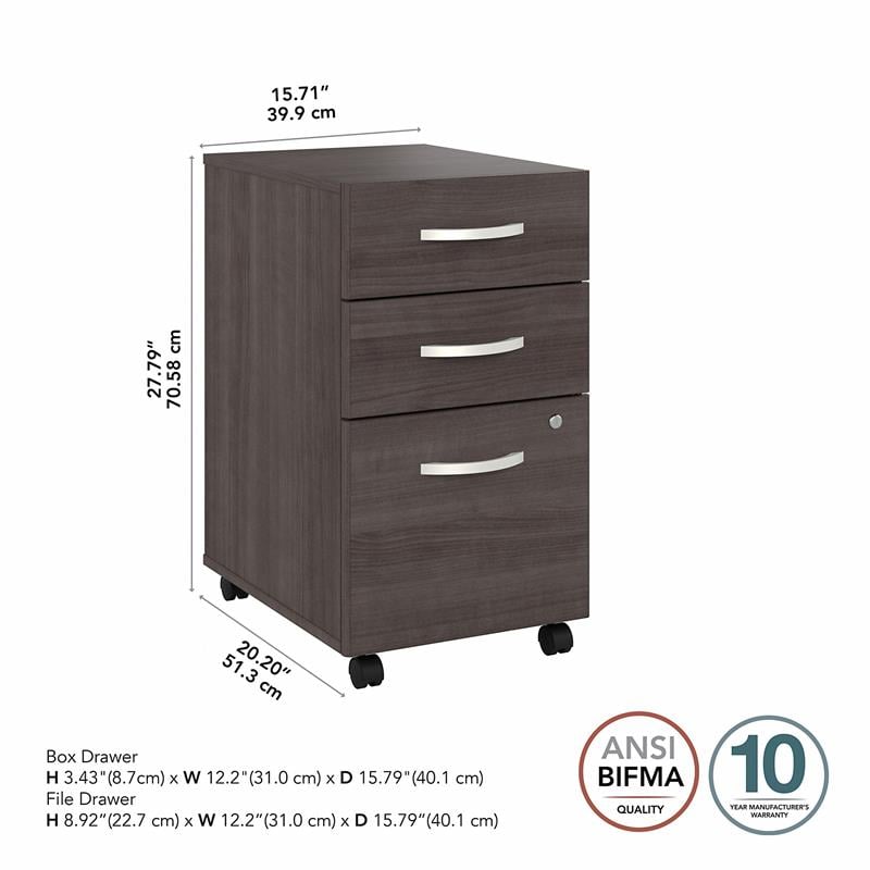 Hybrid 3 Drawer Mobile File Cabinet in Storm Gray - Engineered Wood