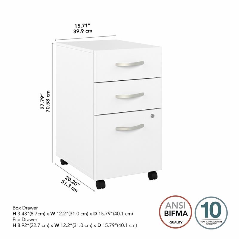 Hybrid 3 Drawer Mobile File Cabinet in White - Engineered Wood