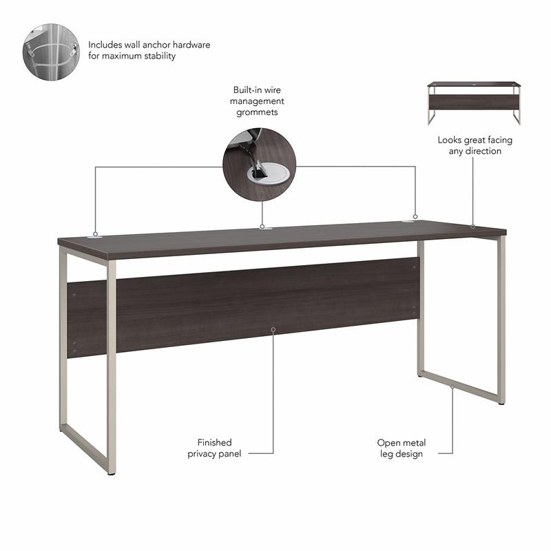 Hybrid 72W x 24D Computer Table Desk in Storm Gray - Engineered Wood