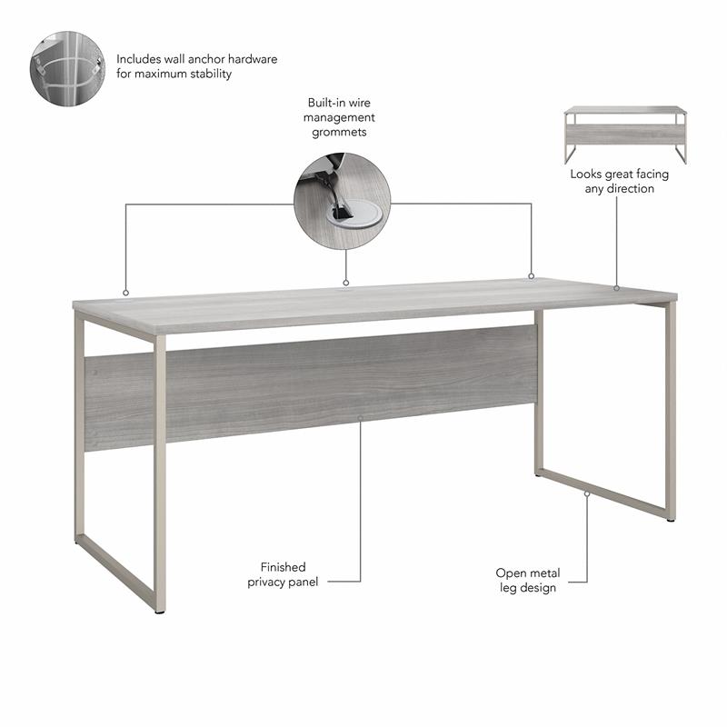 Hybrid 72W x 30D Computer Table Desk in Platinum Gray - Engineered Wood