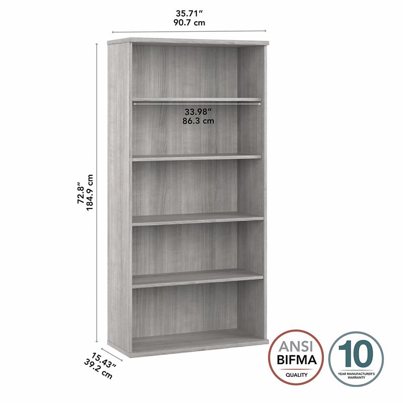 Hybrid Tall 5 Shelf Bookcase in Platinum Gray - Engineered Wood
