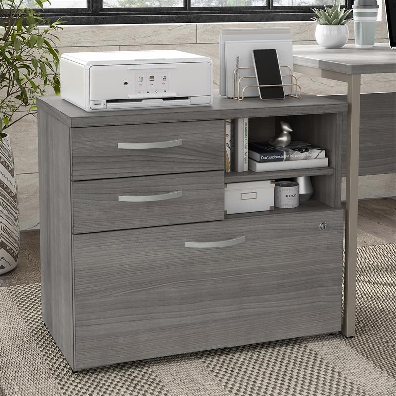 Hybrid Office Storage Cabinet with Drawers in Platinum Gray - Engineered Wood