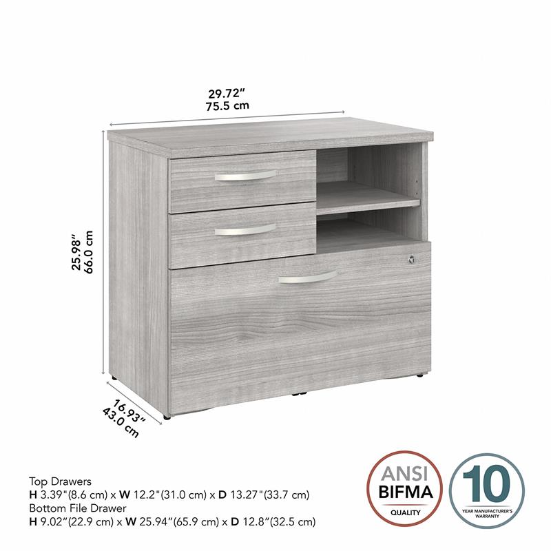 Hybrid Office Storage Cabinet with Drawers in Platinum Gray - Engineered Wood