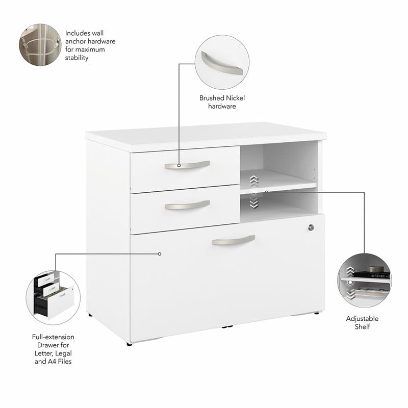 Hybrid Office Storage Cabinet with Drawers in White - Engineered Wood