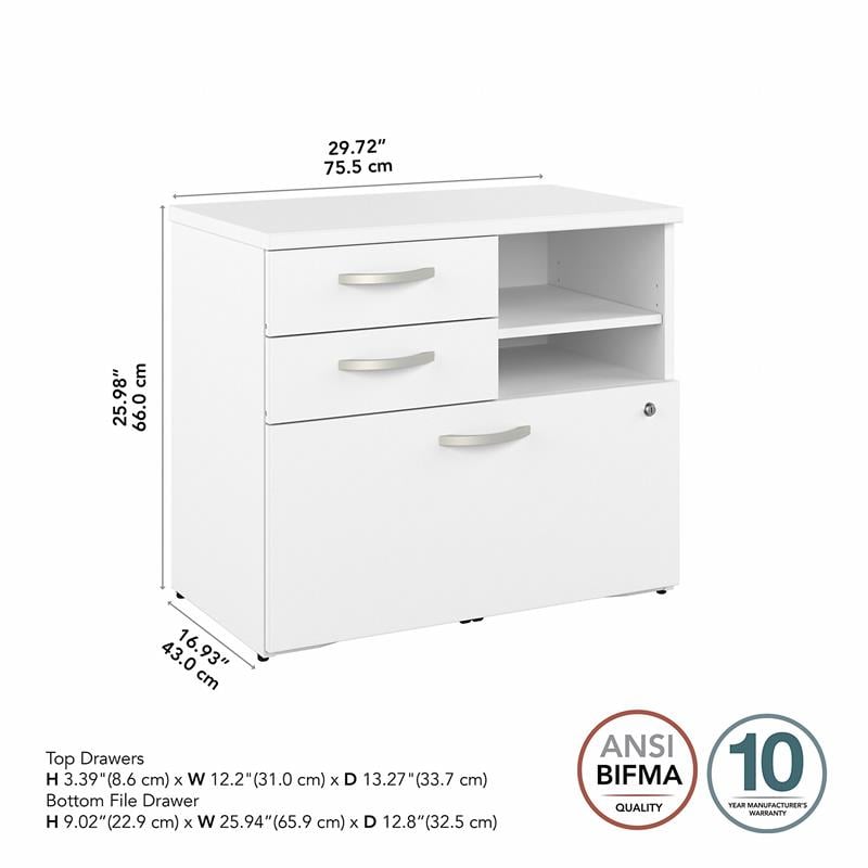 Hybrid Office Storage Cabinet with Drawers in White - Engineered Wood