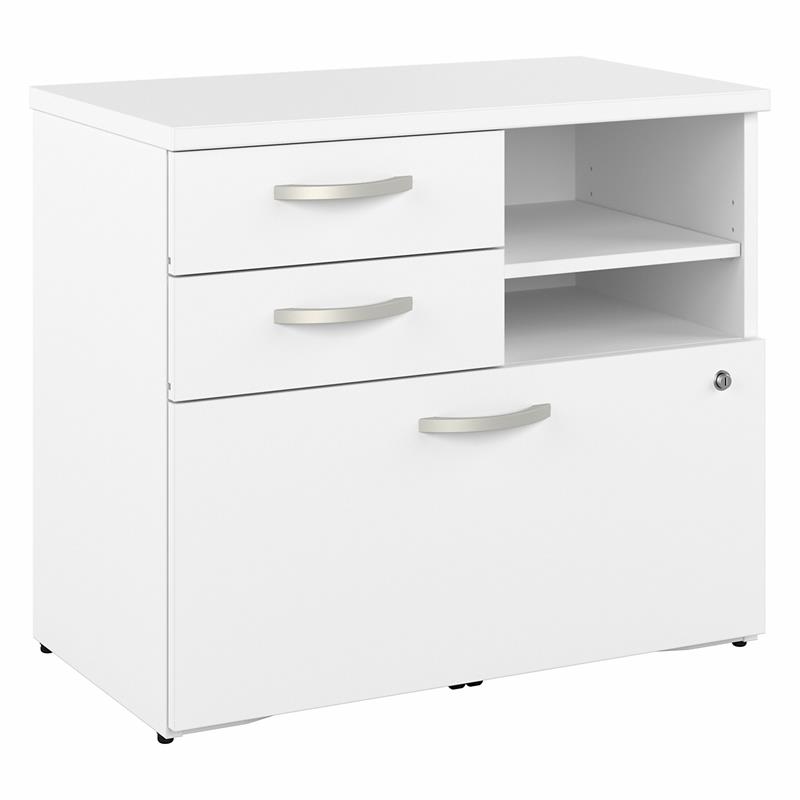 Hybrid Office Storage Cabinet with Drawers in White - Engineered Wood