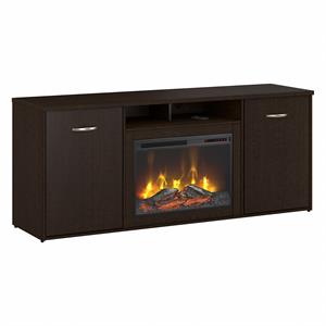 72W Storage Cabinet with Electric Fireplace in Mocha Cherry - Engineered Wood