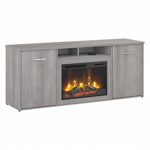 72W Storage Cabinet with Electric Fireplace in Platinum Gray - Engineered Wood
