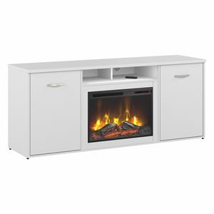 72w storage cabinet with electric fireplace in white - engineered wood