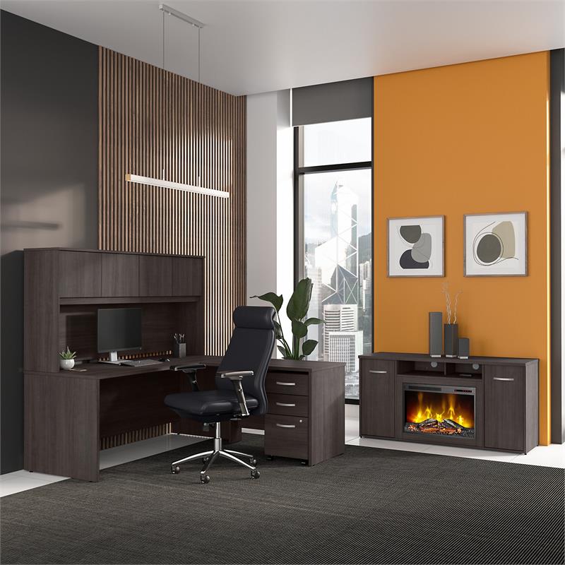 Studio C 60W Cabinet with Electric Fireplace in Storm Gray - Engineered Wood