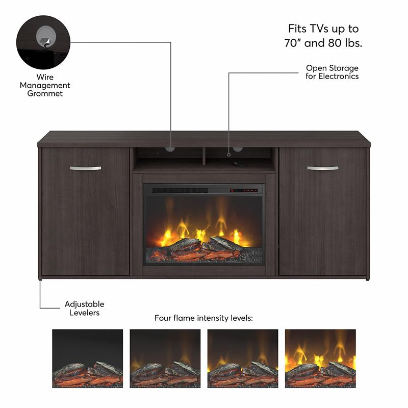 Studio C 72W Cabinet with Electric Fireplace in Storm Gray - Engineered Wood