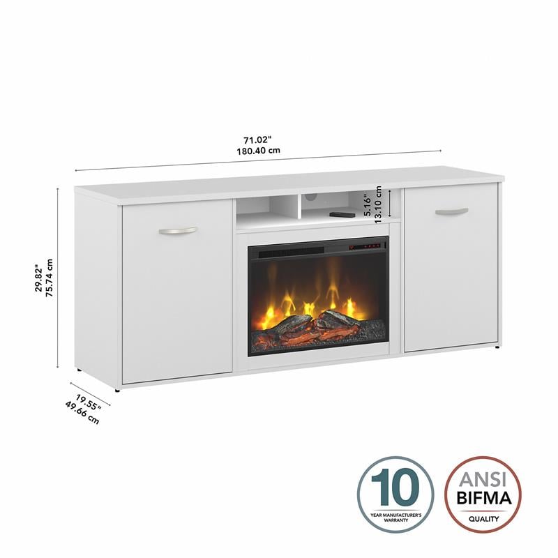 Studio C 72W Cabinet with Electric Fireplace in White - Engineered Wood