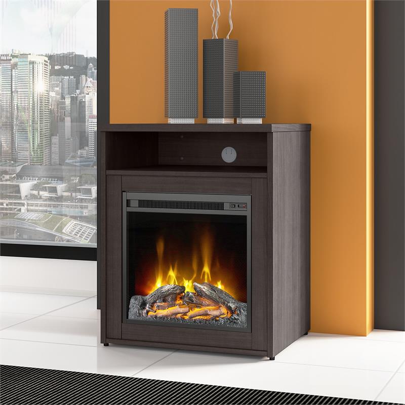 400 Series 24W Electric Fireplace with Shelf in Storm Gray - Engineered Wood