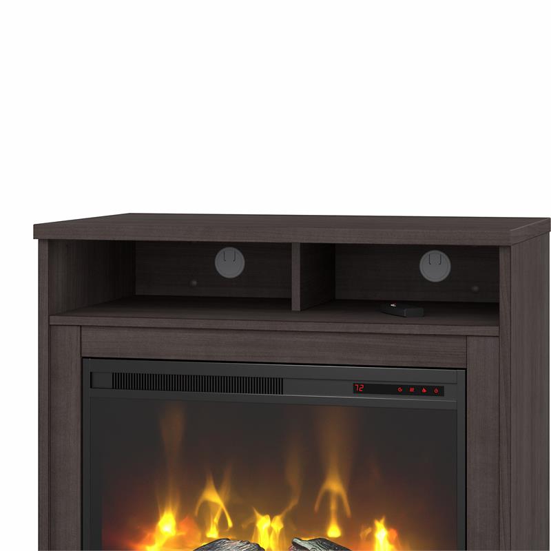Jamestown 32W Electric Fireplace with Shelf in Storm Gray - Engineered Wood