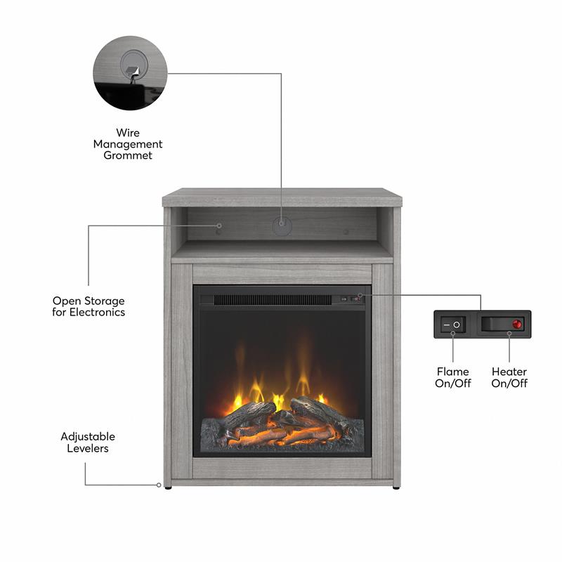 Studio C 24W Electric Fireplace with Shelf in Platinum Gray - Engineered Wood