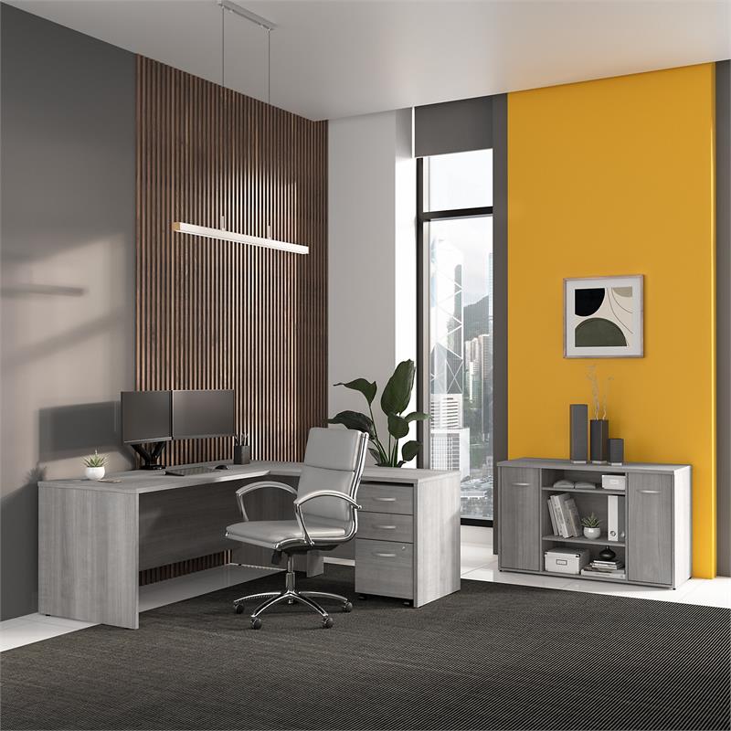 Studio C 48W Office Storage Cabinet w/ Doors in Platinum Gray - Engineered Wood