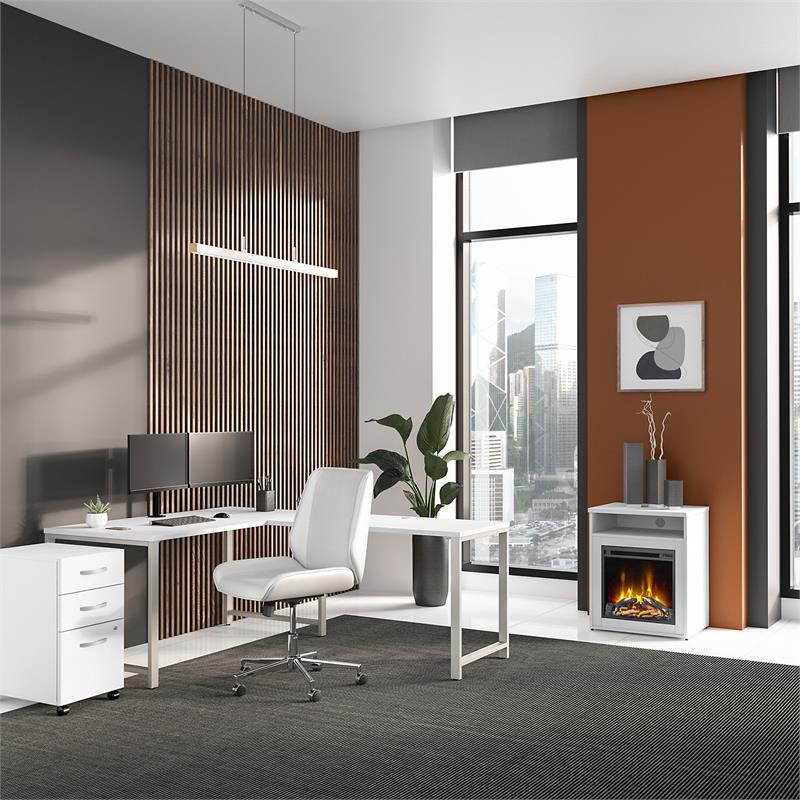 400 Series 24W Electric Fireplace with Shelf in White - Engineered Wood