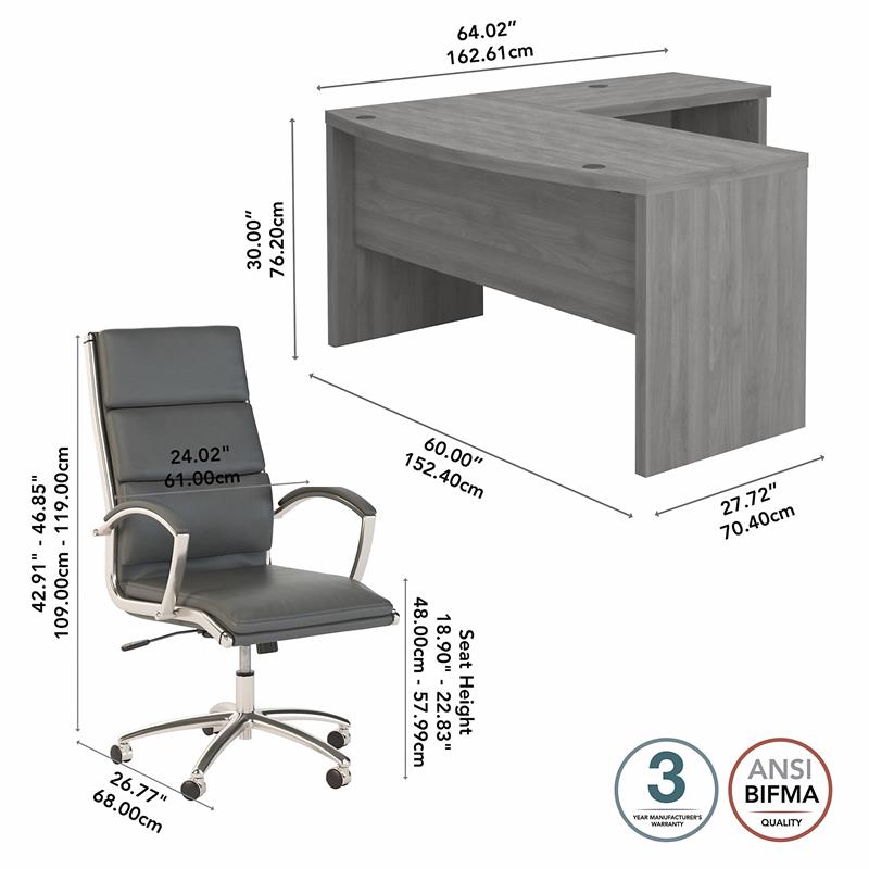 Echo L Shaped Bow Front Desk with Chair in Modern Gray - Engineered Wood