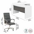 Echo L Shaped Bow Front Desk with Chair in White & Gray - Engineered Wood