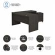Echo L Shaped Bow Front Desk with Drawers in Charcoal Maple - Engineered Wood