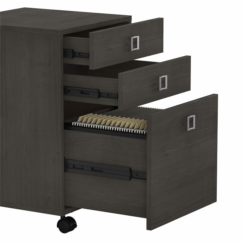 Echo L Shaped Bow Front Desk with Drawers in Charcoal Maple - Engineered Wood