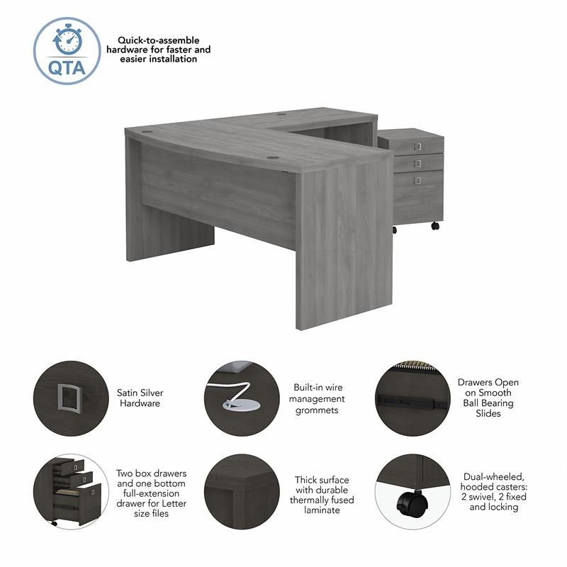Echo L Shaped Bow Front Desk with Drawers in Modern Gray - Engineered Wood