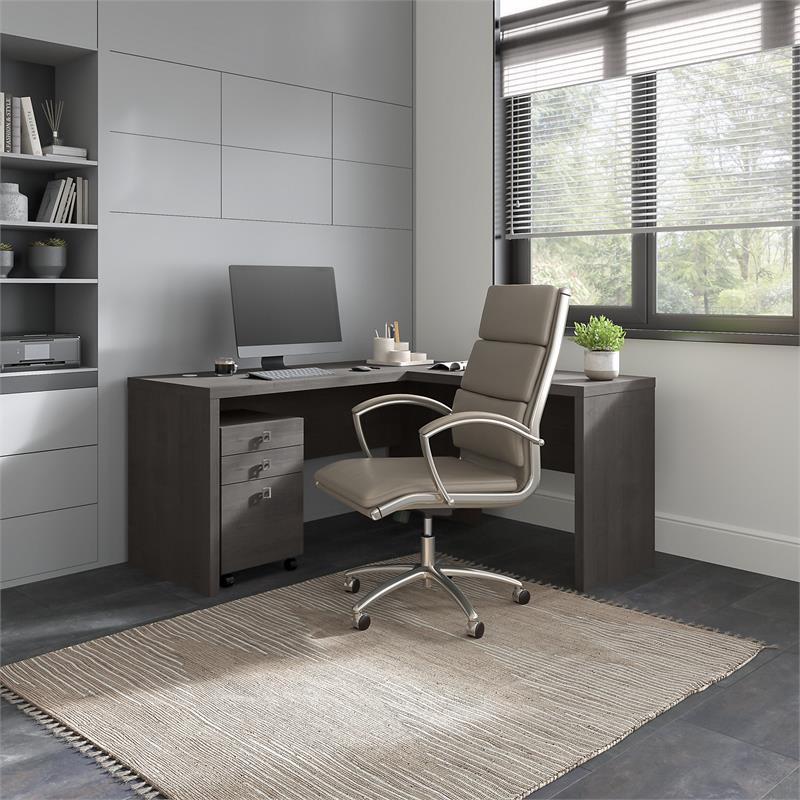 Echo L Shaped Desk with Mobile File Cabinet in Charcoal Maple - Engineered Wood