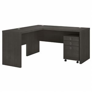 Echo L Shaped Desk with Mobile File Cabinet in Charcoal Maple - Engineered Wood