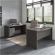 Echo Bow Front Desk and Credenza w/ Drawers in Charcoal Maple - Engineered Wood