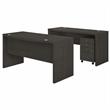 Echo Bow Front Desk and Credenza w/ Drawers in Charcoal Maple - Engineered Wood