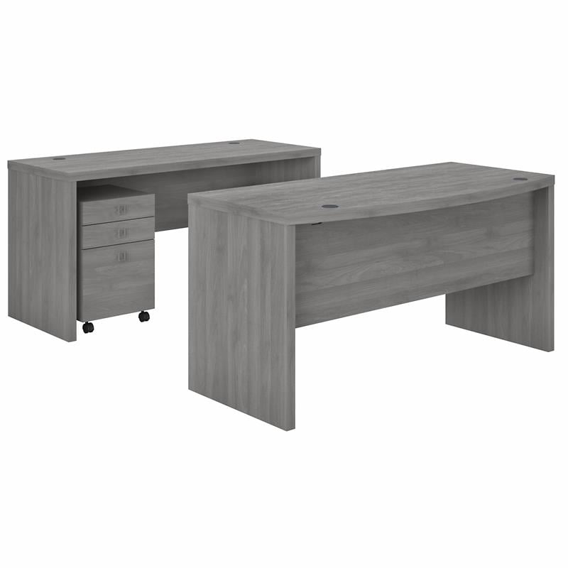 Echo Bow Front Desk and Credenza w/ Drawers in Modern Gray - Engineered Wood