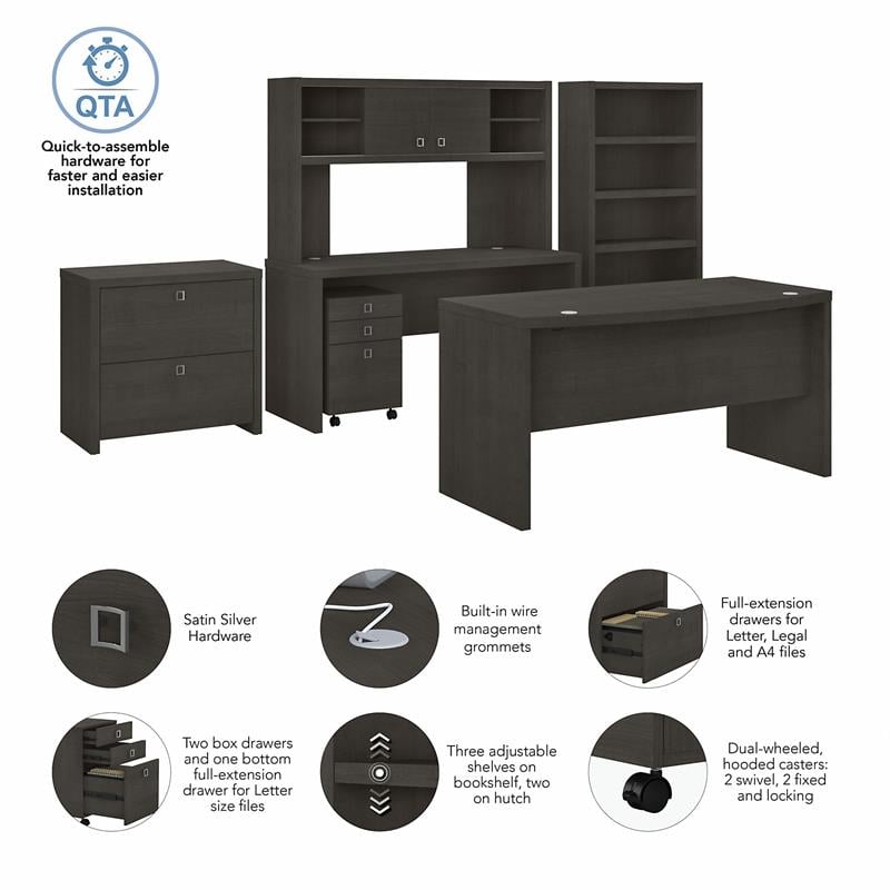 Echo Bow Front Desk and Credenza Office Set in Charcoal Maple - Engineered Wood