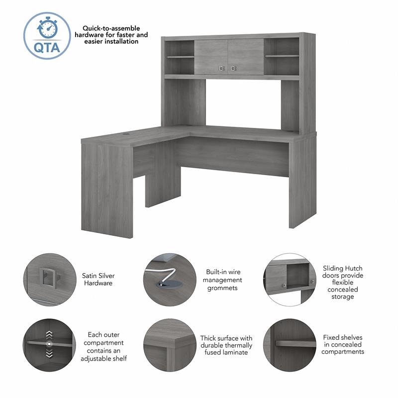 Echo L Shaped Desk with Hutch in Modern Gray - Engineered Wood