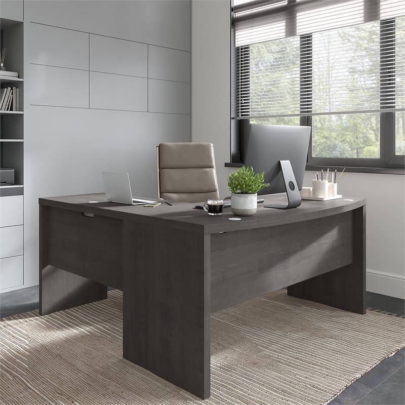 Echo 60W Bow Front Desk in Charcoal Maple - Engineered Wood