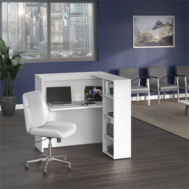 Studio C 48W Reception Desk with Shelves in White - Engineered Wood