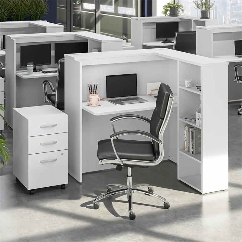 Studio C 48W Cubicle Desk with Shelves & Drawers in White - Engineered Wood