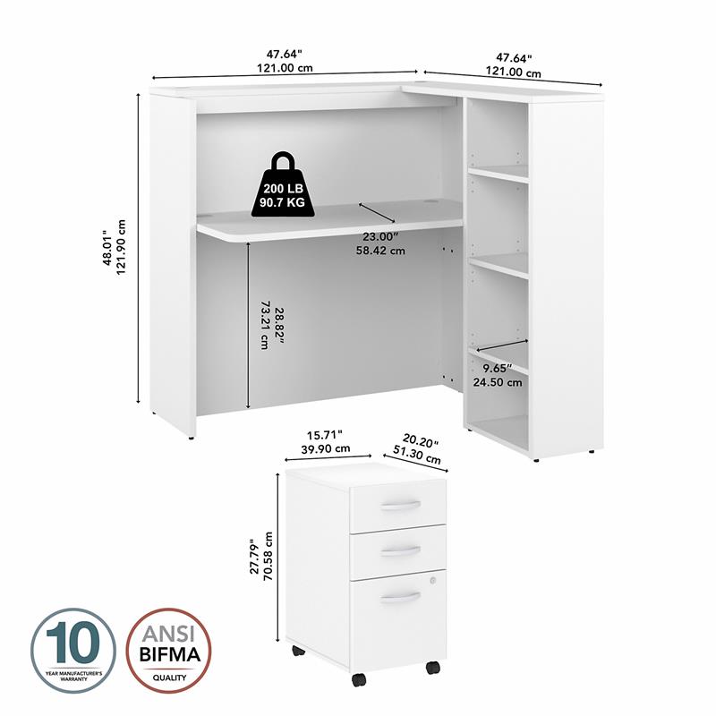 Bush Business Furniture Studio C Office Storage Cabinet with Drawers and Shelves - White