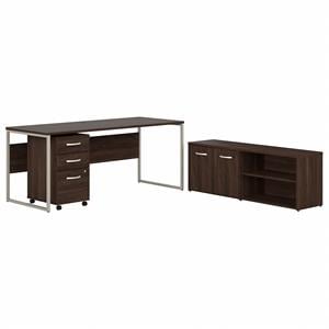 Hybrid 72W Desk with Storage and Drawers in Black Walnut - Engineered Wood