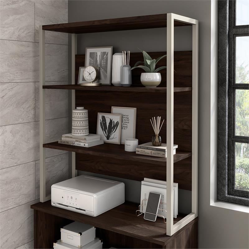 Hybrid Tall Etagere Bookcase in Black Walnut - Engineered Wood