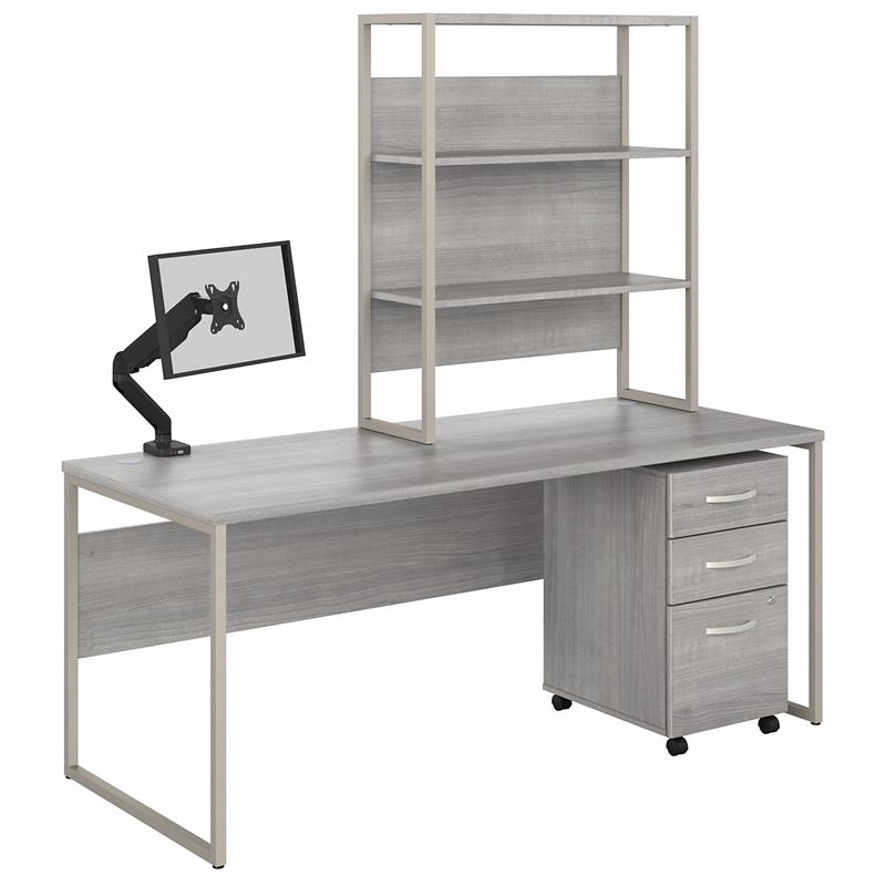 Hybrid 72W Computer Desk Set with Monitor Arm in Platinum Gray