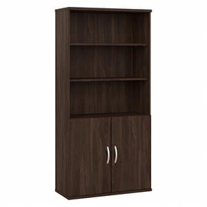 Hybrid Tall 5 Shelf Bookcase with Doors in Black Walnut - Engineered Wood