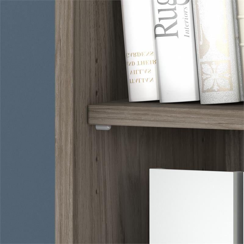 Hybrid Tall 5 Shelf Bookcase with Doors in Modern Hickory - Engineered Wood