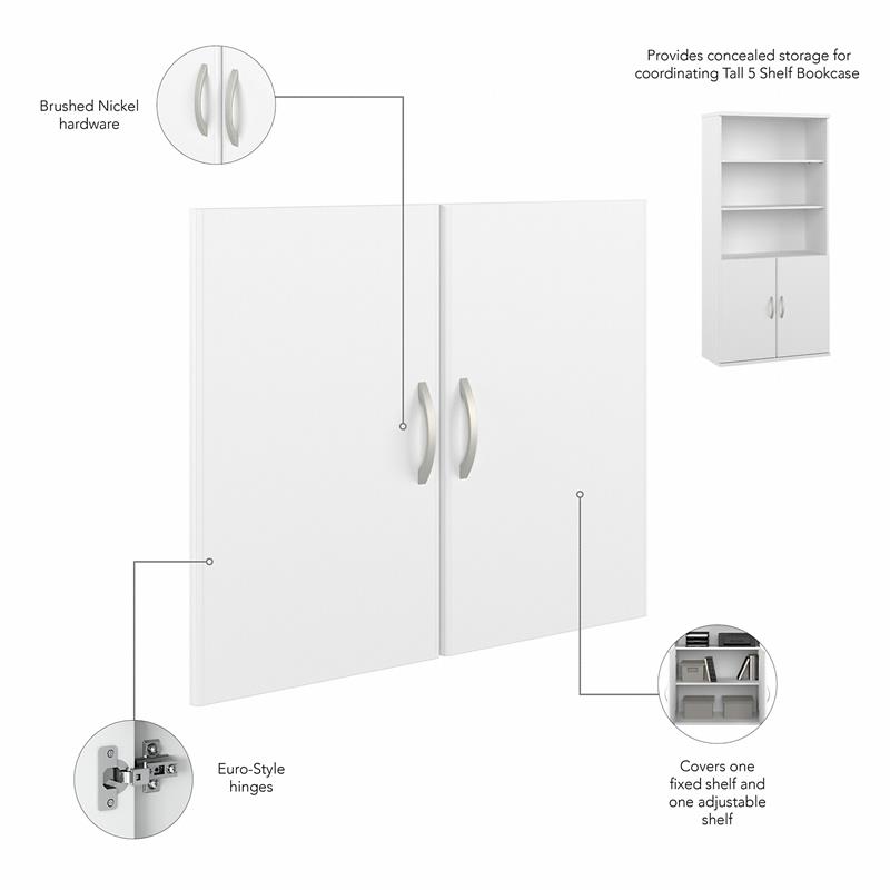 Hybrid Tall 5 Shelf Bookcase with Doors in White - Engineered Wood