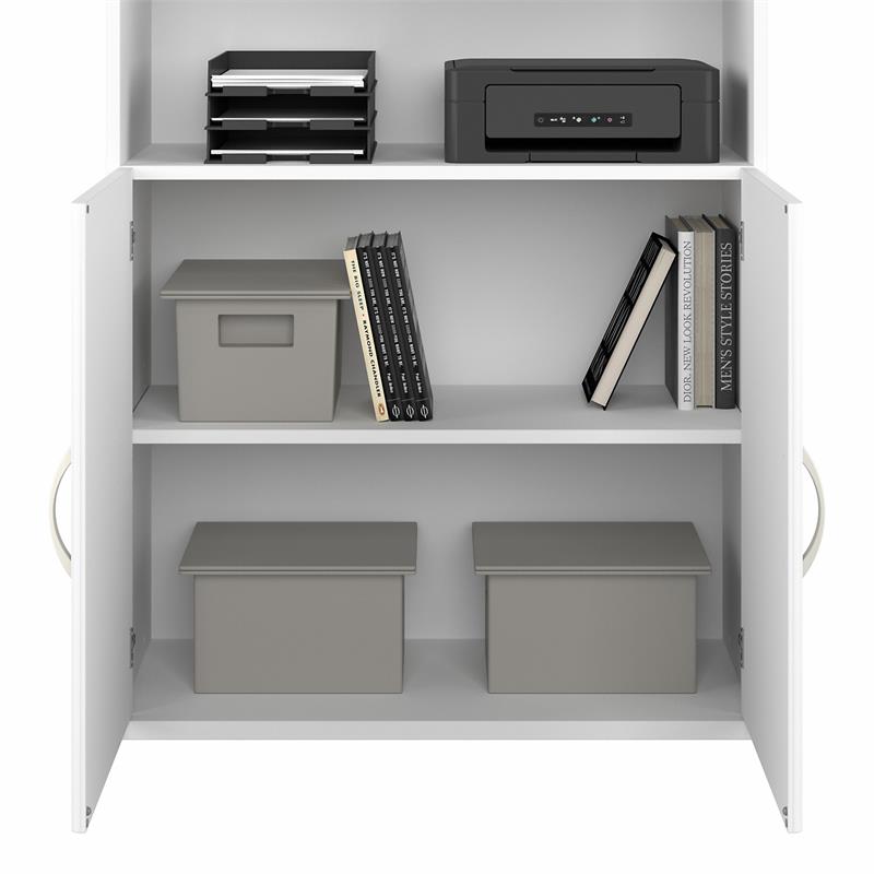 Hybrid Tall 5 Shelf Bookcase with Doors in White - Engineered Wood
