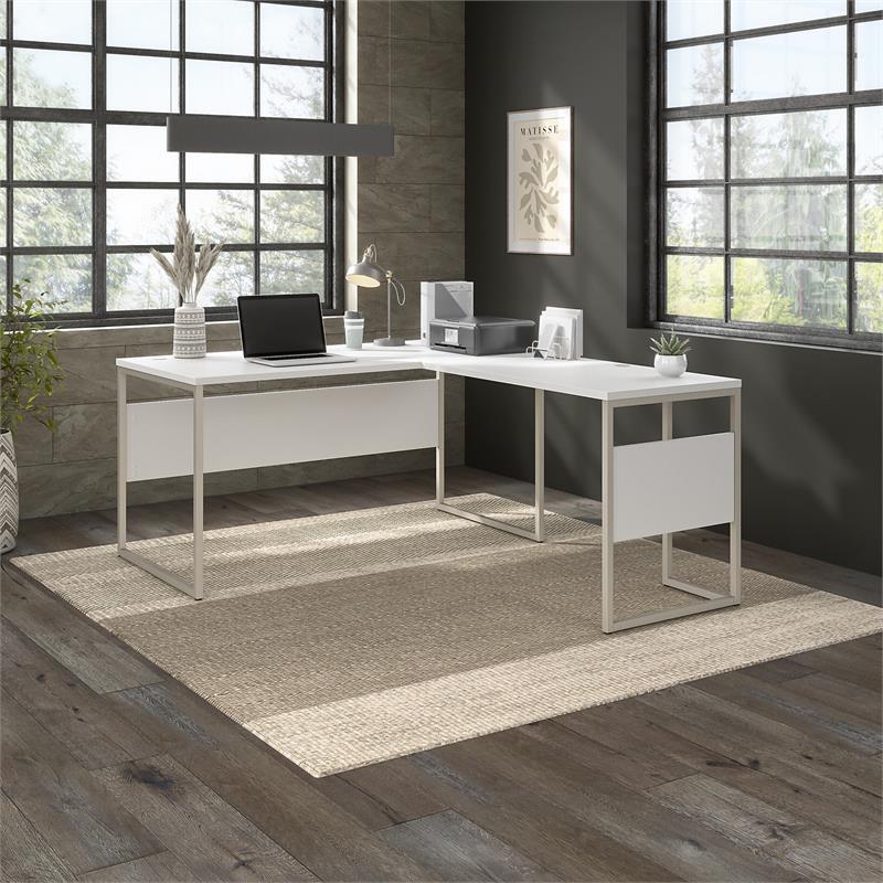 Hybrid 60W x 30D L Shaped Table Desk in White - Engineered Wood